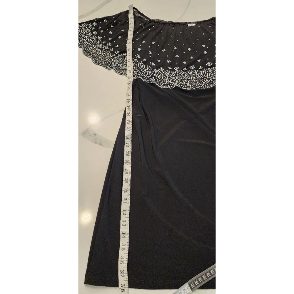 S. Levine Women 3X Black Cocktail Dress Pearl Beaded Cape Overlay Evening Dress - Picture 9 of 10